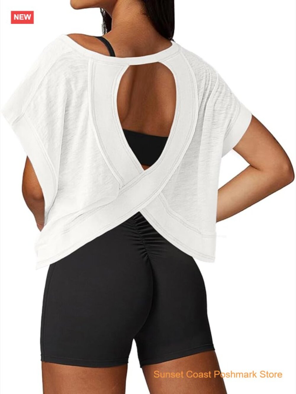 Open Back Workout Crop Top Loose Fit Athletic Tee for Women